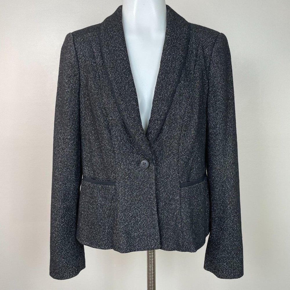 Ann Taylor Blazer 6 Black White One-Button Work Career Jacket Women's